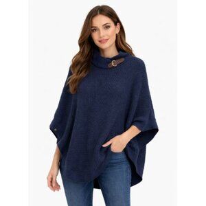 Banana Republic Factory Cotton Dark Blue Knit Poncho with Buckle Accent Large
